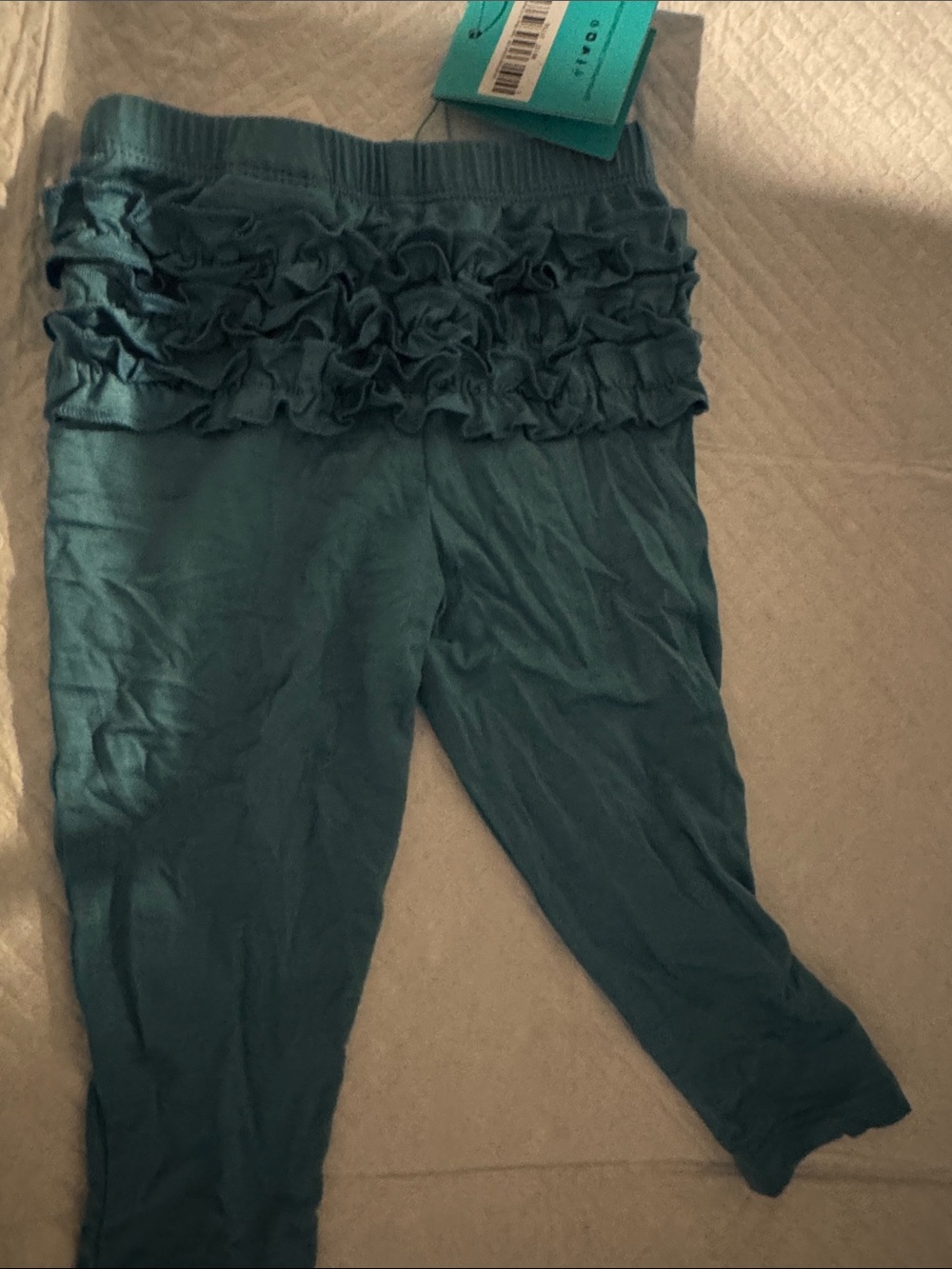 Ruffle-Back Knee-Length Kids Leggings - Teal